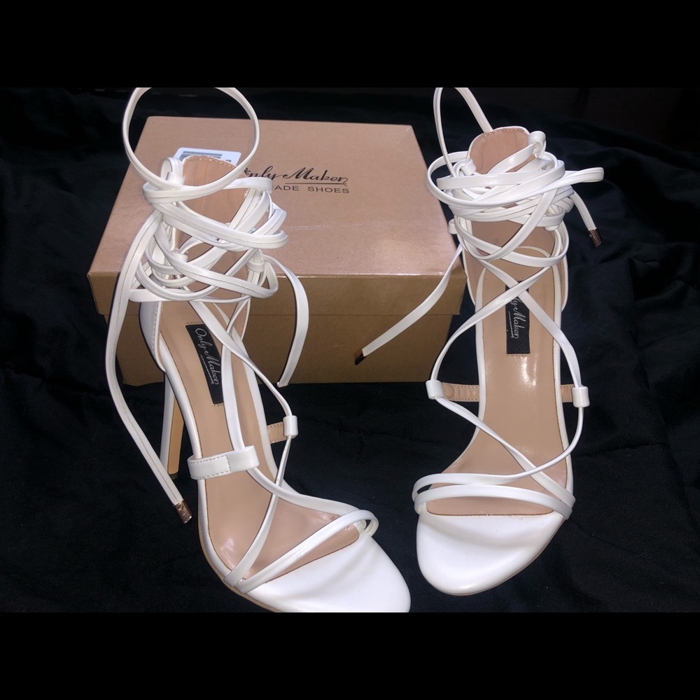 Lace Up White Heels